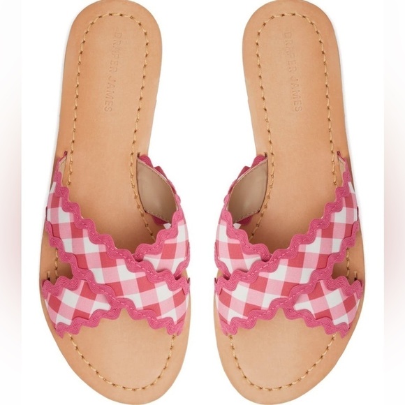 🆕Draper James Piper Flat Sandals Slides Raspberry Pink Gingham Ric Rac CLASSIC - Picture 2 of 8